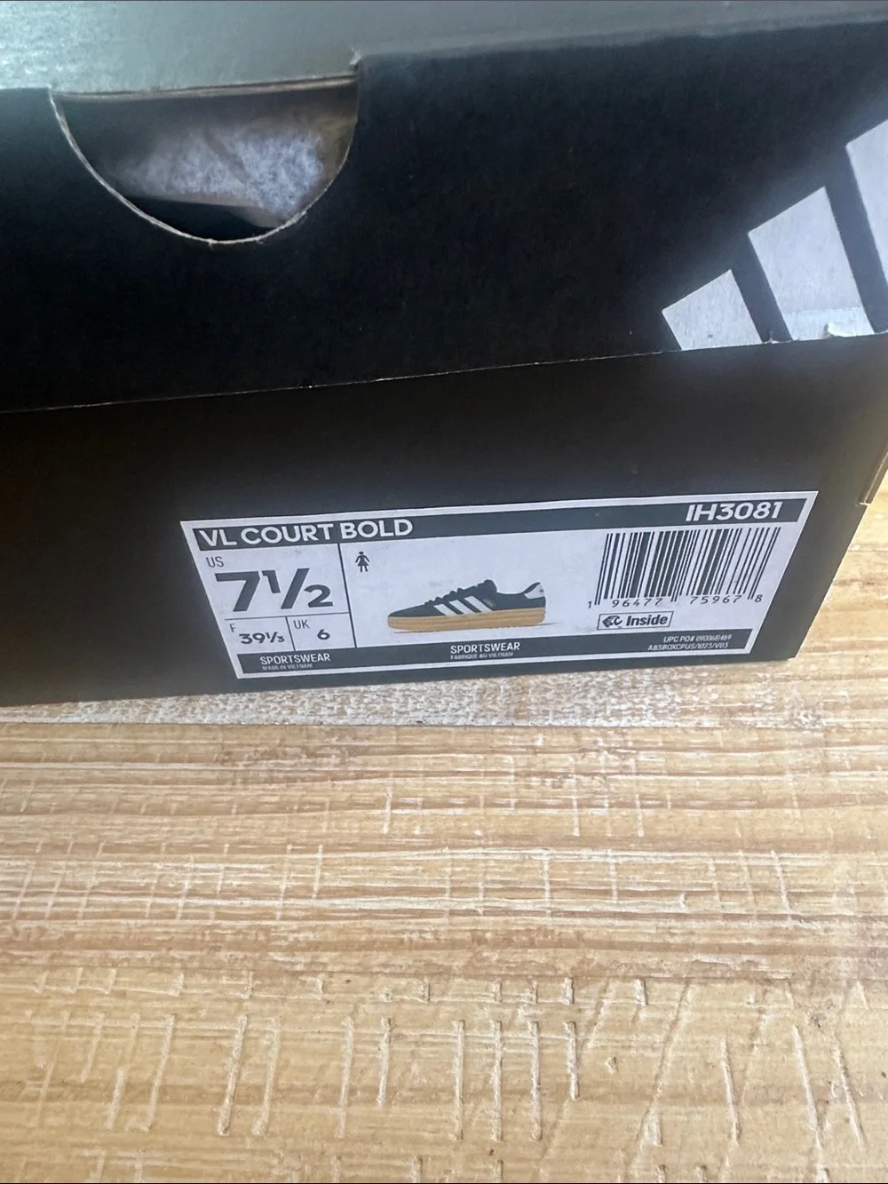 Adidas VL Court Bold Black Sneakers with White Stripes and Gum Platform Sole - Picture 5 of 5
